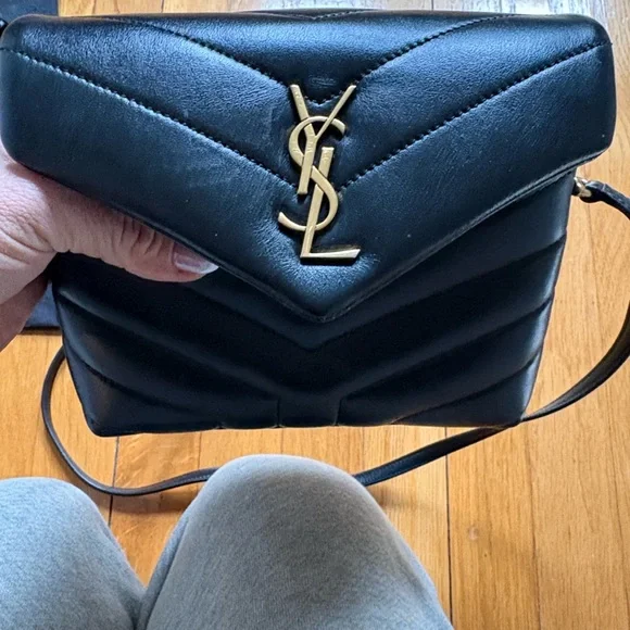 Saint Laurent YSL Black Chevron Quilted Leather Shoulder Bag with Gold Monogram - Picture 2 of 15